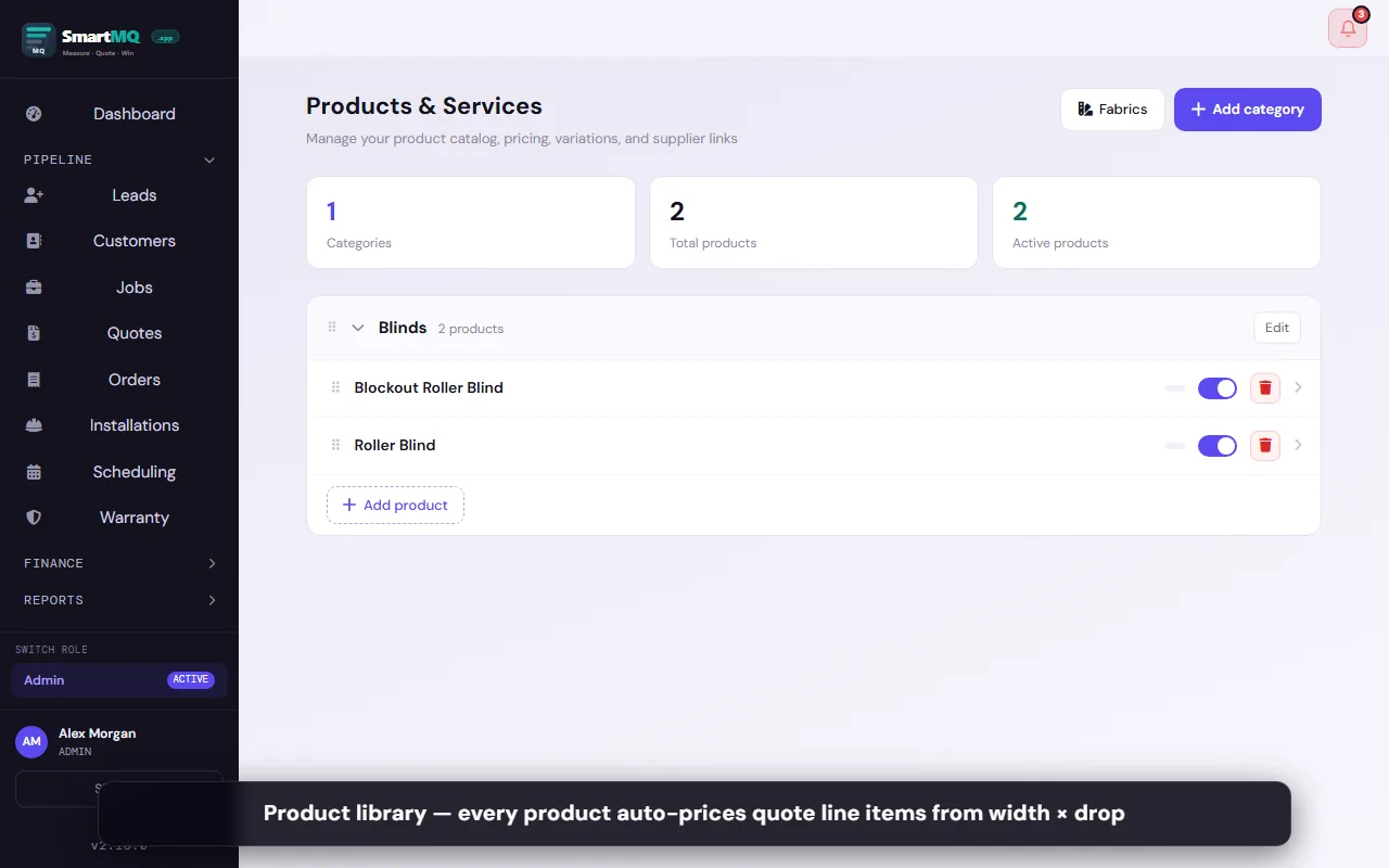 Product catalogue screenshot